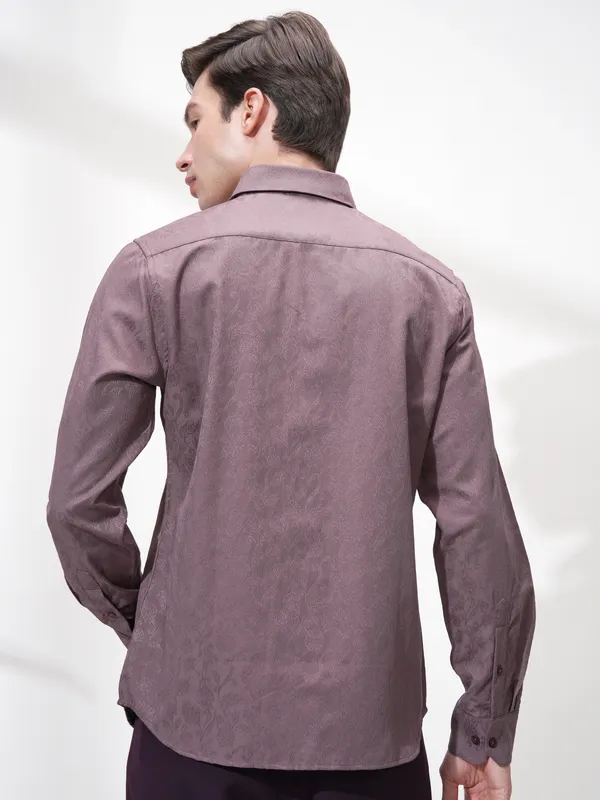 Highlander Men Purple Self Design Slim Fit Casual Shirt