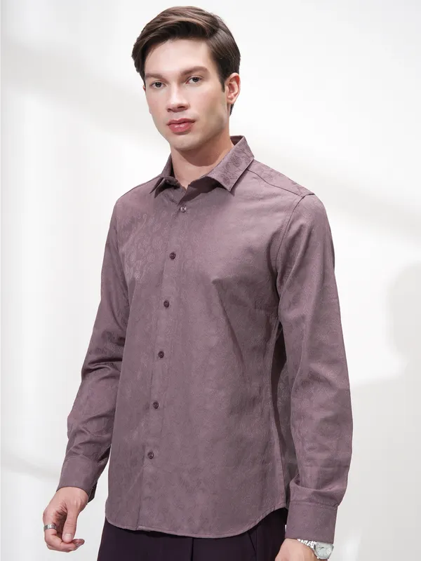 Highlander Men Purple Self Design Slim Fit Casual Shirt