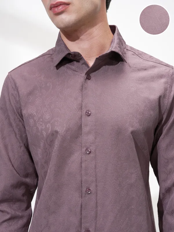 Highlander Men Purple Self Design Slim Fit Casual Shirt