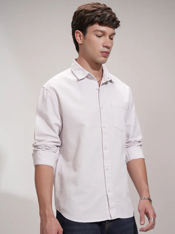 Highlander Men Pink Self Design Relaxed Fit Casual Shirt