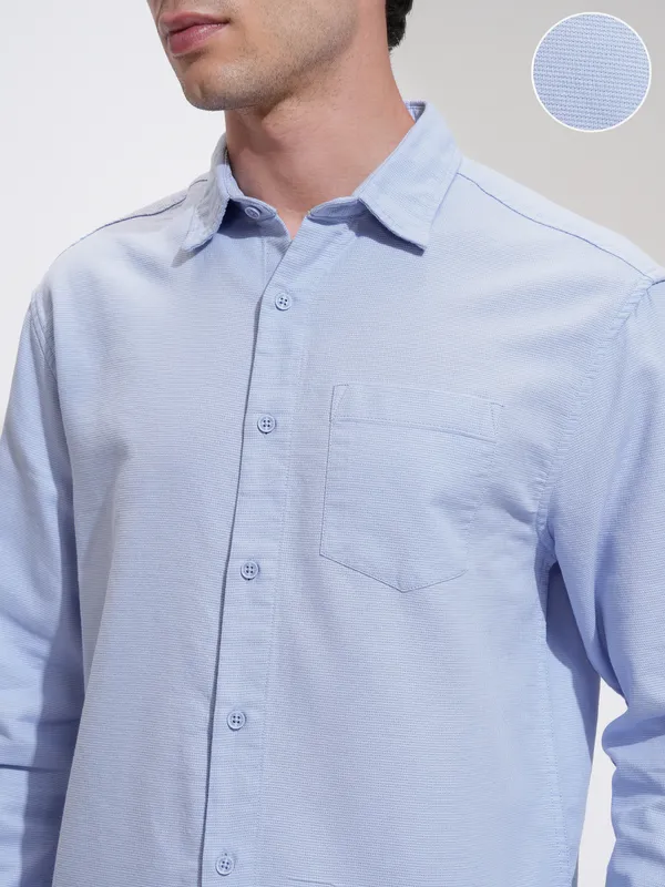 Highlander Men Blue Self Design Relaxed Fit Casual Shirt