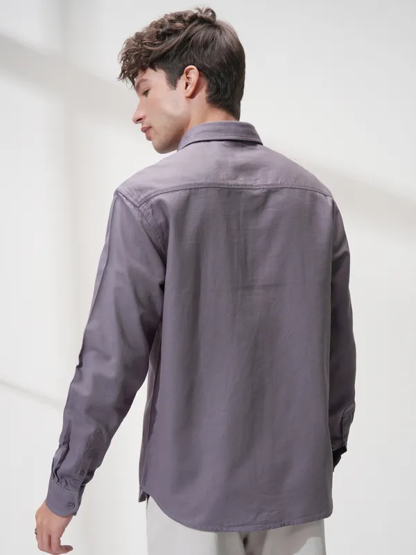 Highlander Men Purple Self Design Relaxed Fit Casual Shirt