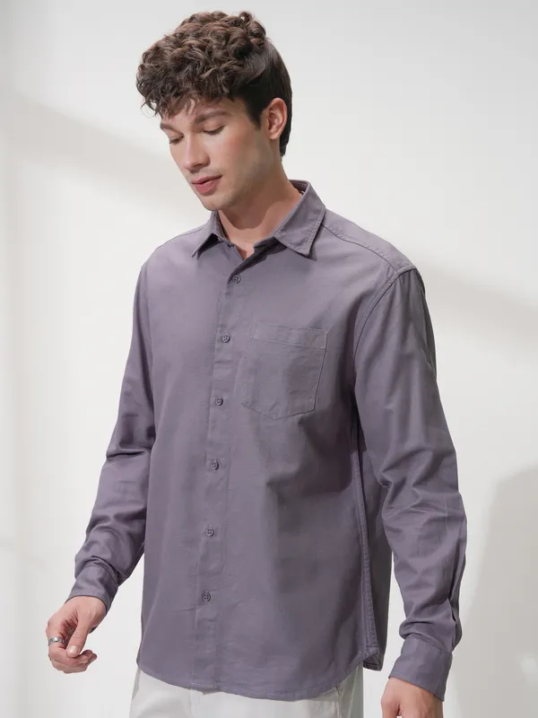 Highlander Men Purple Self Design Relaxed Fit Casual Shirt