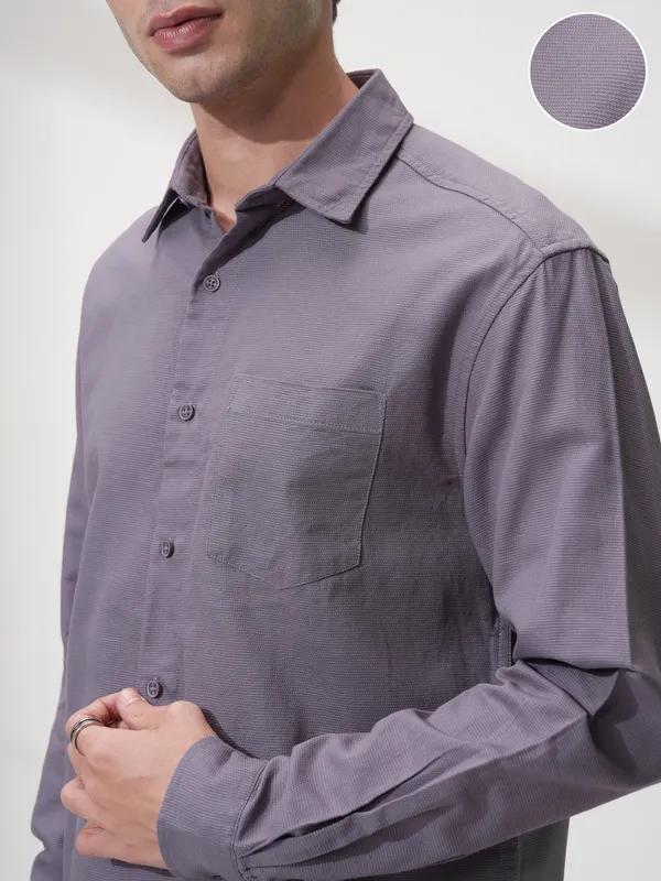 Highlander Men Purple Self Design Relaxed Fit Casual Shirt