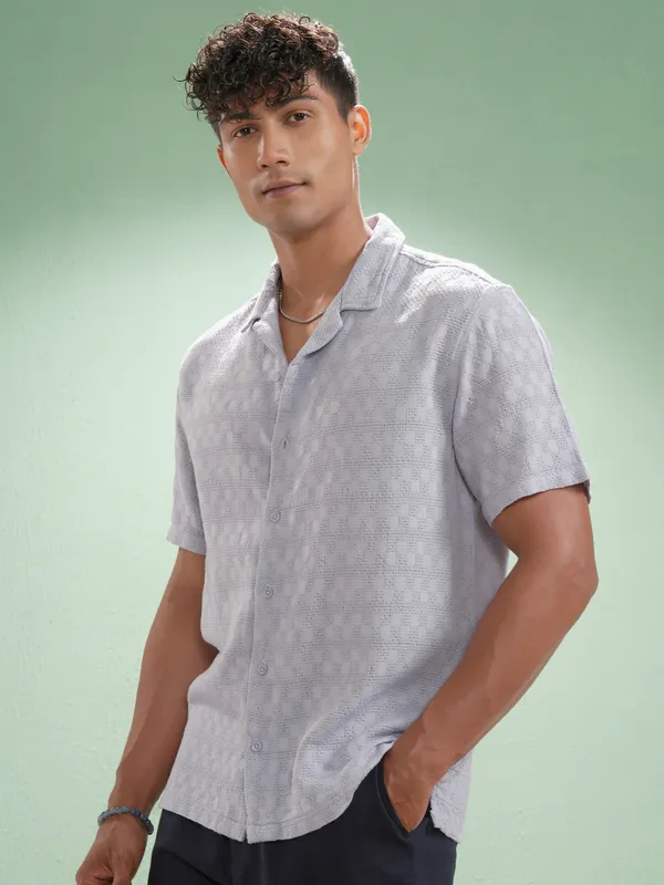 Highlander Men Lavender Self Design Relaxed Fit Casual Shirt