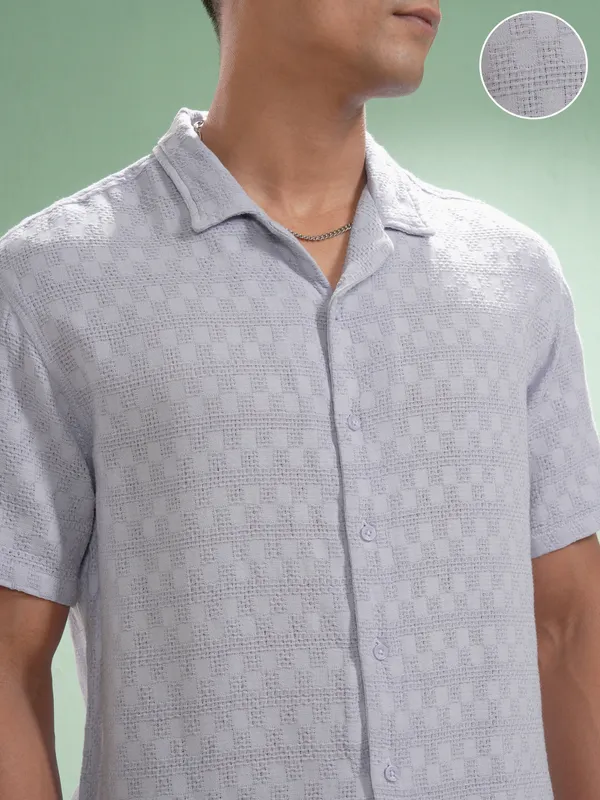 Highlander Men Lavender Self Design Relaxed Fit Casual Shirt