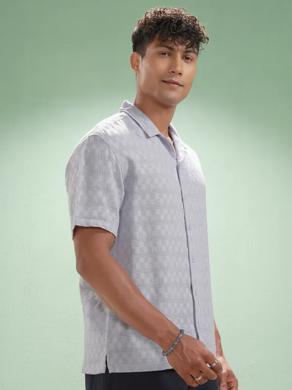 Highlander Men Lavender Self Design Relaxed Fit Casual Shirt