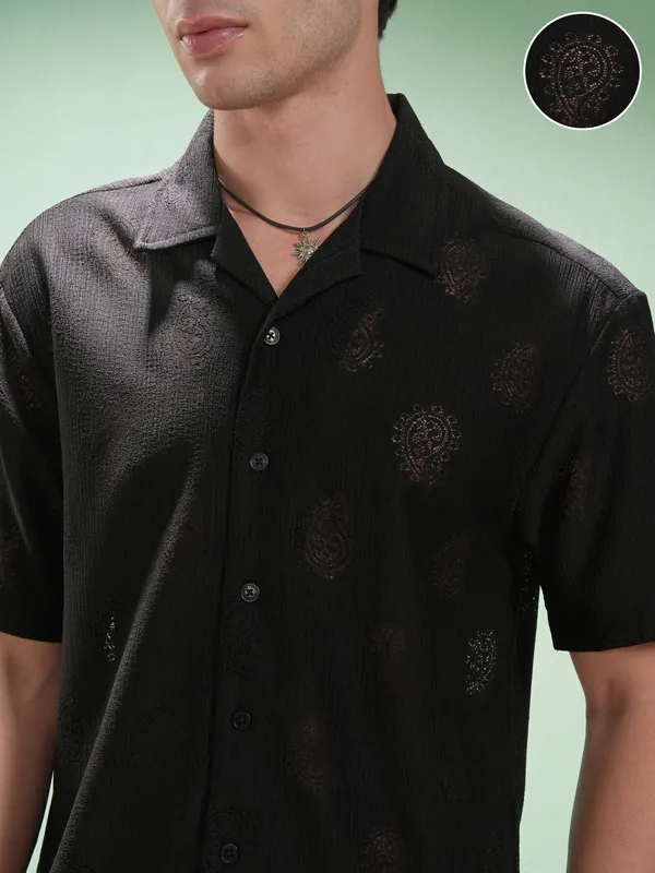 Highlander Men Black Printed Relaxed Fit Casual Shirt