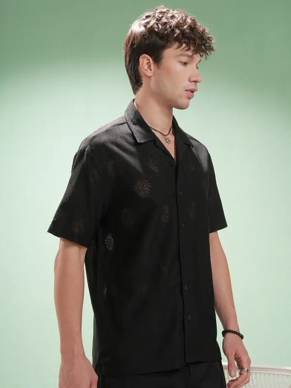 Highlander Men Black Printed Relaxed Fit Casual Shirt