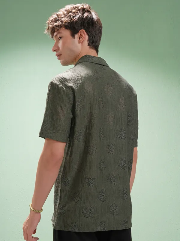 Highlander Men Green Printed Relaxed Fit Casual Shirt