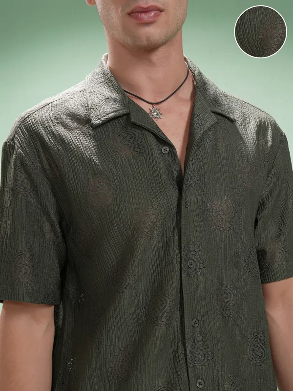 Highlander Men Green Printed Relaxed Fit Casual Shirt