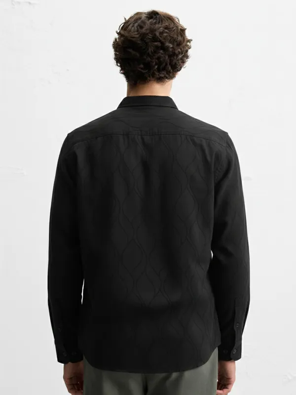 Highlander Men Black Self Design Slim Fit Casual Shirt