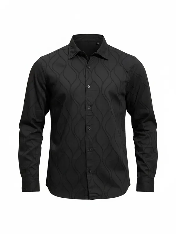 Highlander Men Black Self Design Slim Fit Casual Shirt