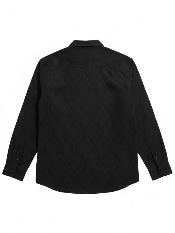 Highlander Men Black Self Design Slim Fit Casual Shirt