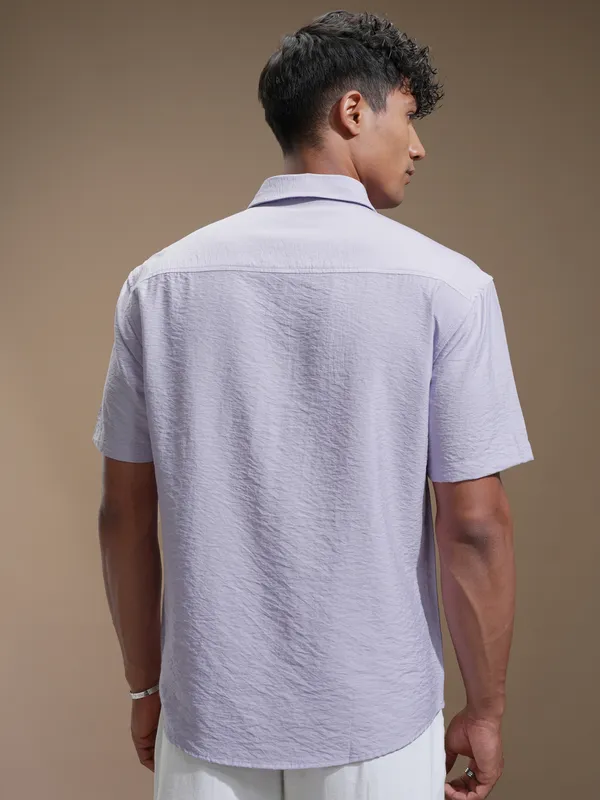 Highlander Men Lavender Self Design Relaxed Fit Casual Shirt