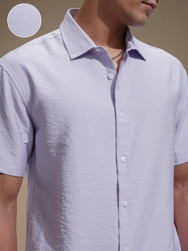 Highlander Men Lavender Self Design Relaxed Fit Casual Shirt