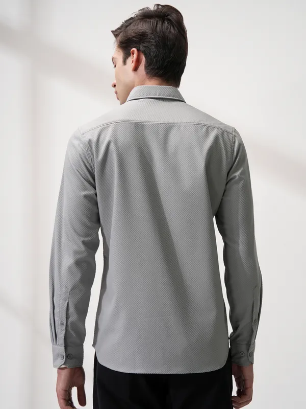Highlander Men Grey Self Design Slim Fit Casual Shirt