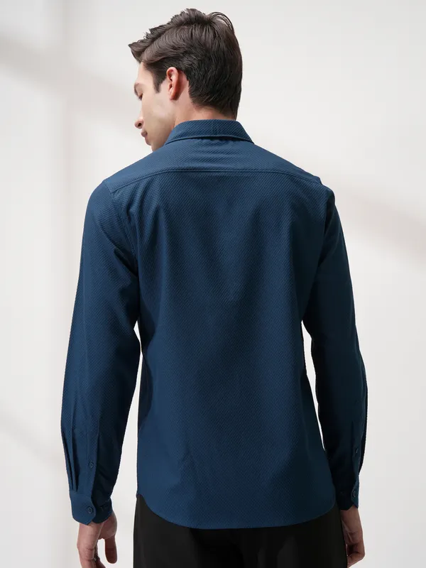 Highlander Men Blue Self Design Slim Fit Casual Shirt