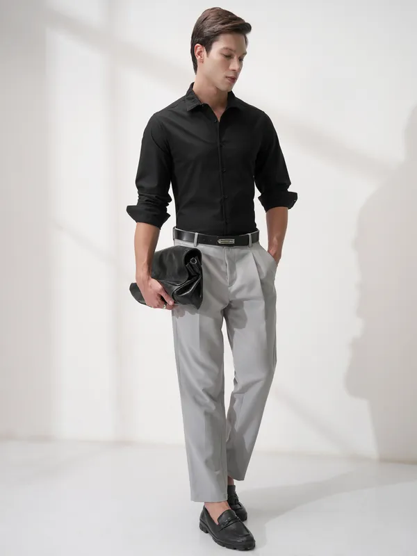 Highlander Men Black Self Design Slim Fit Casual Shirt