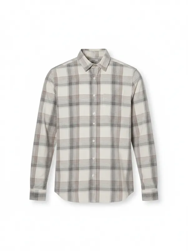 Highlander Men Cream Checked Slim Fit Casual Shirt