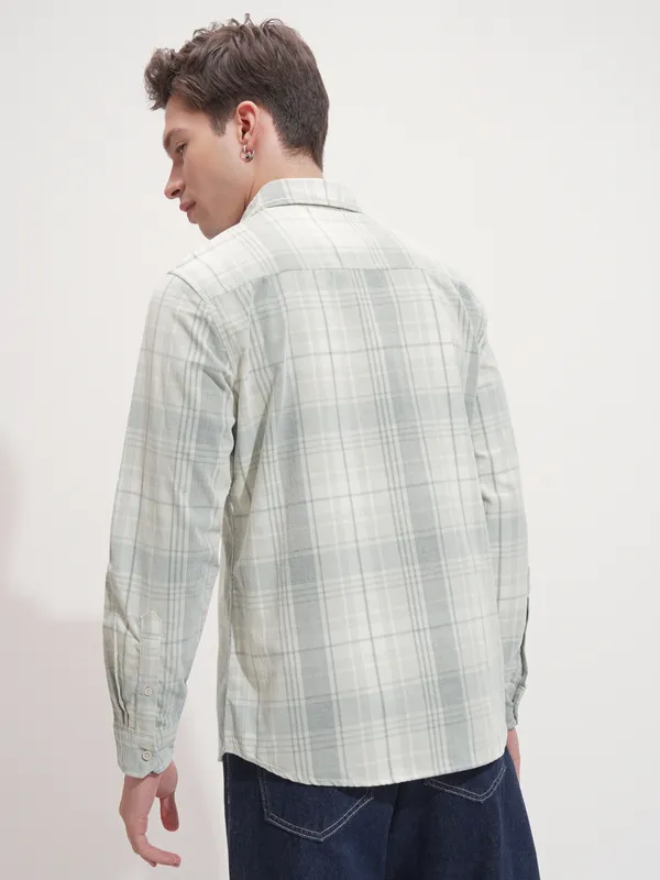 Highlander Men Olive Checked Slim Fit Casual Shirt