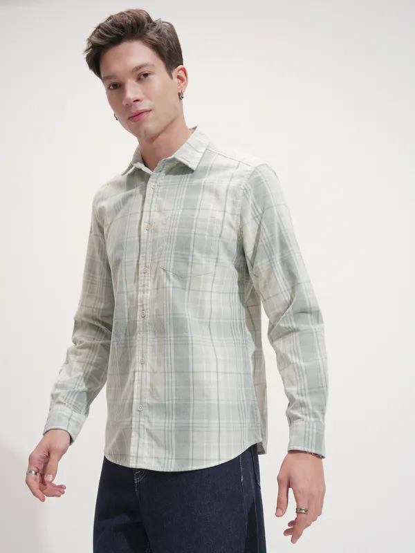 Highlander Men Olive Checked Slim Fit Casual Shirt