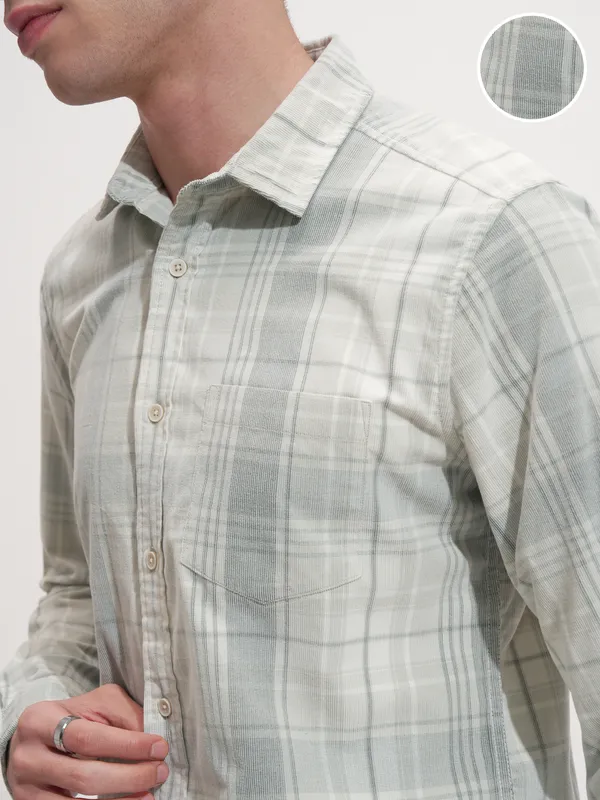 Highlander Men Olive Checked Slim Fit Casual Shirt