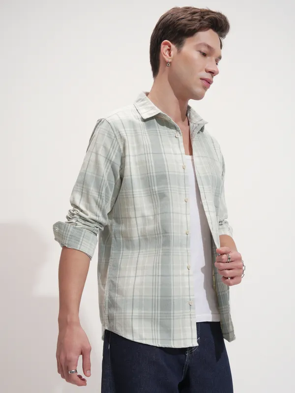 Highlander Men Olive Checked Slim Fit Casual Shirt