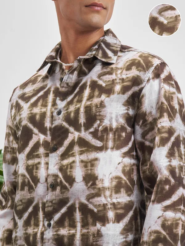 Highlander Men Brown Printed Relaxed Fit Casual Shirt
