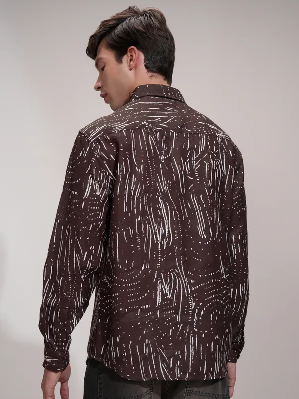 Highlander Men Brown Printed Relaxed Fit Casual Shirt