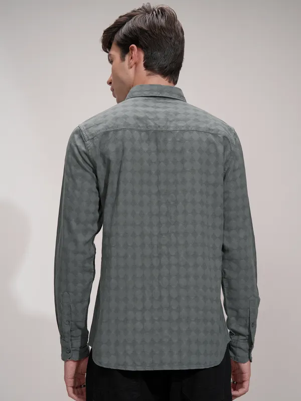 Highlander Men Charcoal Self Design Slim Fit Casual Shirt