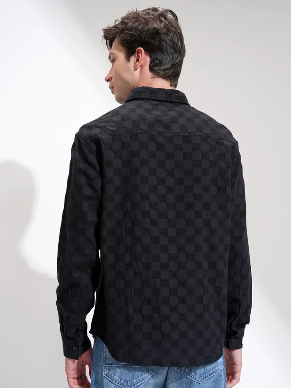 Highlander Men Black Self Design Relaxed Fit Casual Shirt
