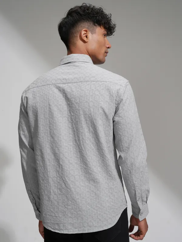 Highlander Men Grey Relaxed Fit Self Design Casual Shirt