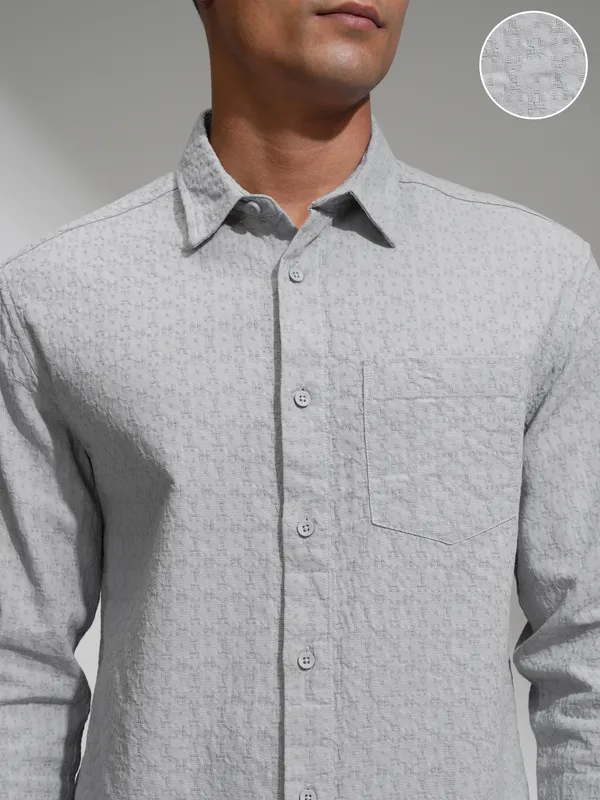 Highlander Men Grey Relaxed Fit Self Design Casual Shirt