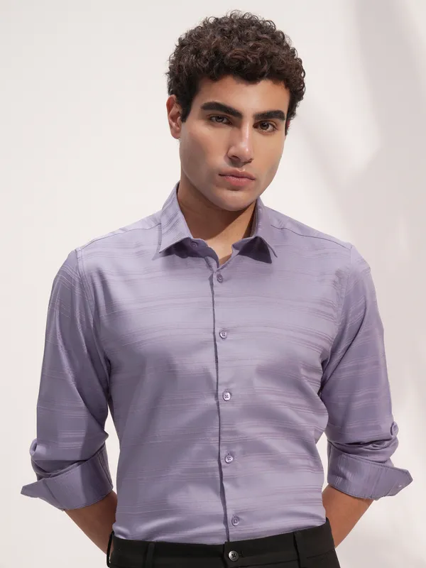 Highlander Men Lavender Self Design Slim Fit Casual Shirt