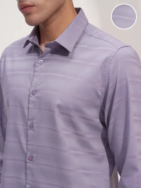 Highlander Men Lavender Self Design Slim Fit Casual Shirt