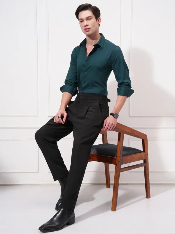 Highlander Men Teal Self Design Slim Fit Casual Shirt