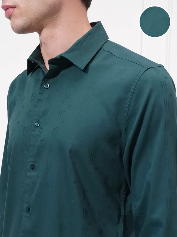 Highlander Men Teal Self Design Slim Fit Casual Shirt