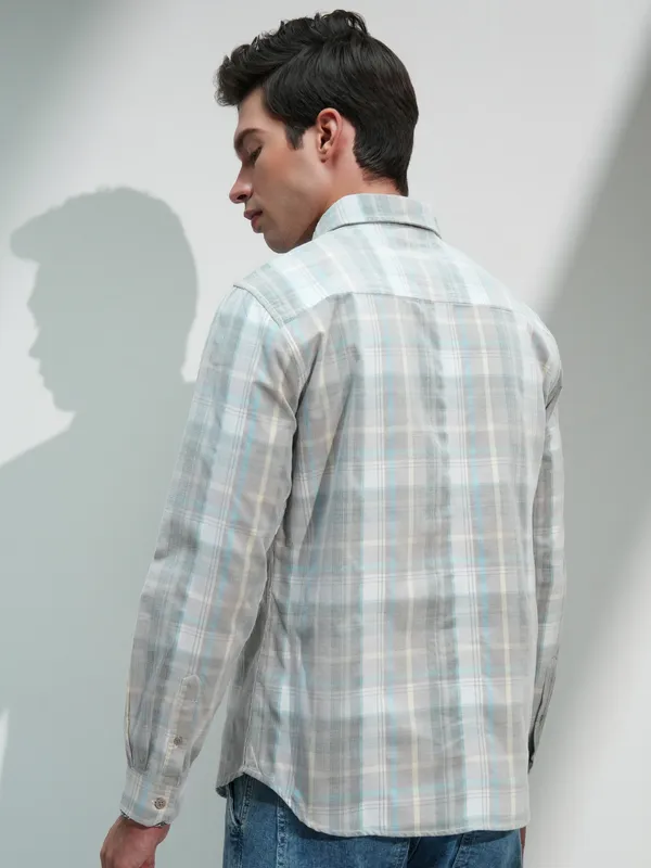 Highlander Men Tan Checked Slim Fit Casual Shirt