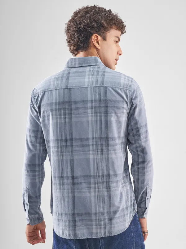 Highlander Men Blue Checked Slim Fit Casual Shirt