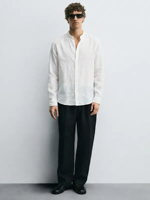 Highlander Men White Self Design Relaxed Fit Casual Shirt