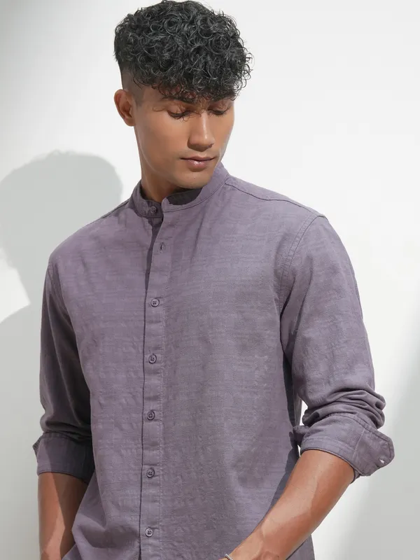 Highlander Men Purple Self Design Relaxed Fit Casual Shirt
