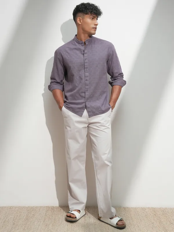 Highlander Men Purple Self Design Relaxed Fit Casual Shirt