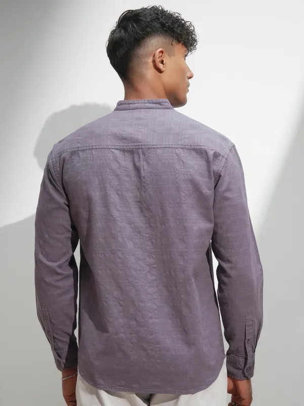 Highlander Men Purple Self Design Relaxed Fit Casual Shirt