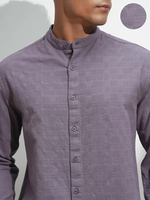 Highlander Men Purple Self Design Relaxed Fit Casual Shirt