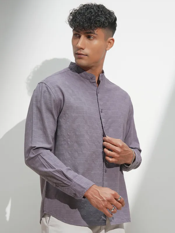 Highlander Men Purple Self Design Relaxed Fit Casual Shirt