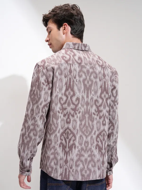 Highlander Men Coffee Pink Printed Relaxed Fit Casual Shirt