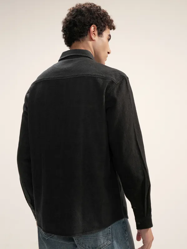Highlander Men Black Self Design Relaxed Fit Casual Shirt