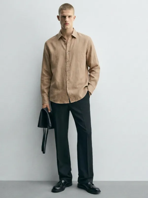 Highlander Men Khaki Solid Relaxed Fit Casual Shirt