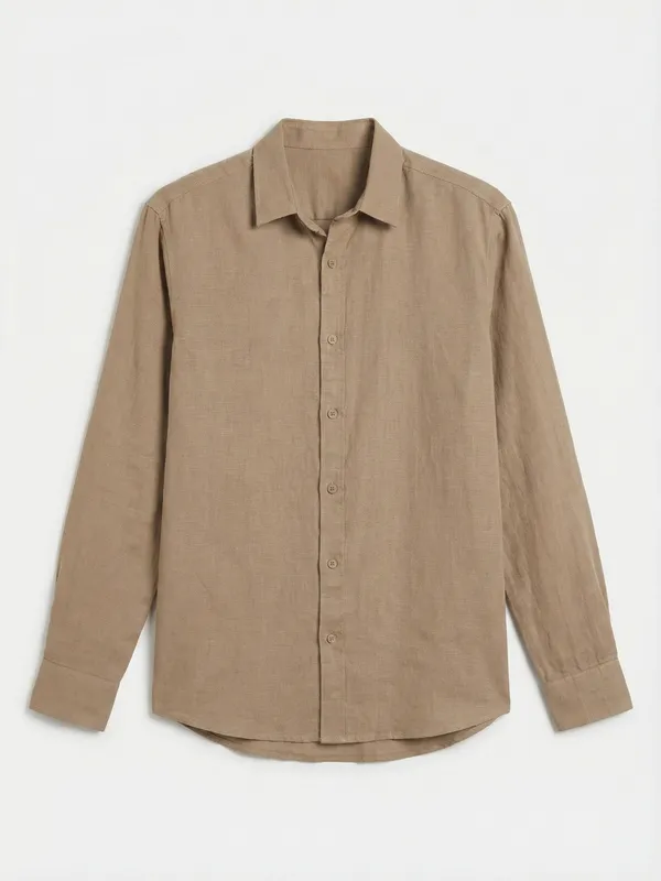 Highlander Men Khaki Solid Relaxed Fit Casual Shirt